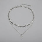 Vnox 2pcs/set Link Chain Chokers Four-point Star Pendant O-Chain Necklace Set for Men, Stainless Steel Silver Color Jewelry Gif