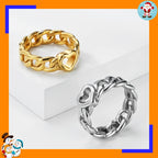 Trendy Cuban Chain Heart Ring Niche High-end Titanium Steel Gold-plated Fashion Commuter Ring