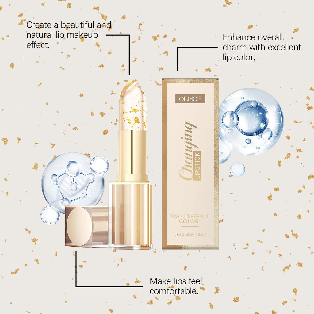 24K Gold Foil Vitamin E Lip Balm Crystal Jelly Lipstick,Moisturizing Lip Care for Dry Lips,Long-Lasting Hydrating Tint mbzr