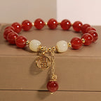 1 piece Chinese women's lucky bracelet - red lucky character auspicious beads, smooth spherical beads, elegant vintage jewelry gifts, auspicious for Mother's Day, birthday and daily wear