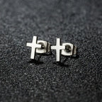 Golden Stainless Steel Small Cross Christianity Amulet Earrings For Women Hypoallergenic Stud Earrings For Girls Daily Wear