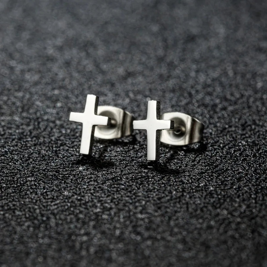 Golden Stainless Steel Small Cross Christianity Amulet Earrings For Women Hypoallergenic Stud Earrings For Girls Daily Wear