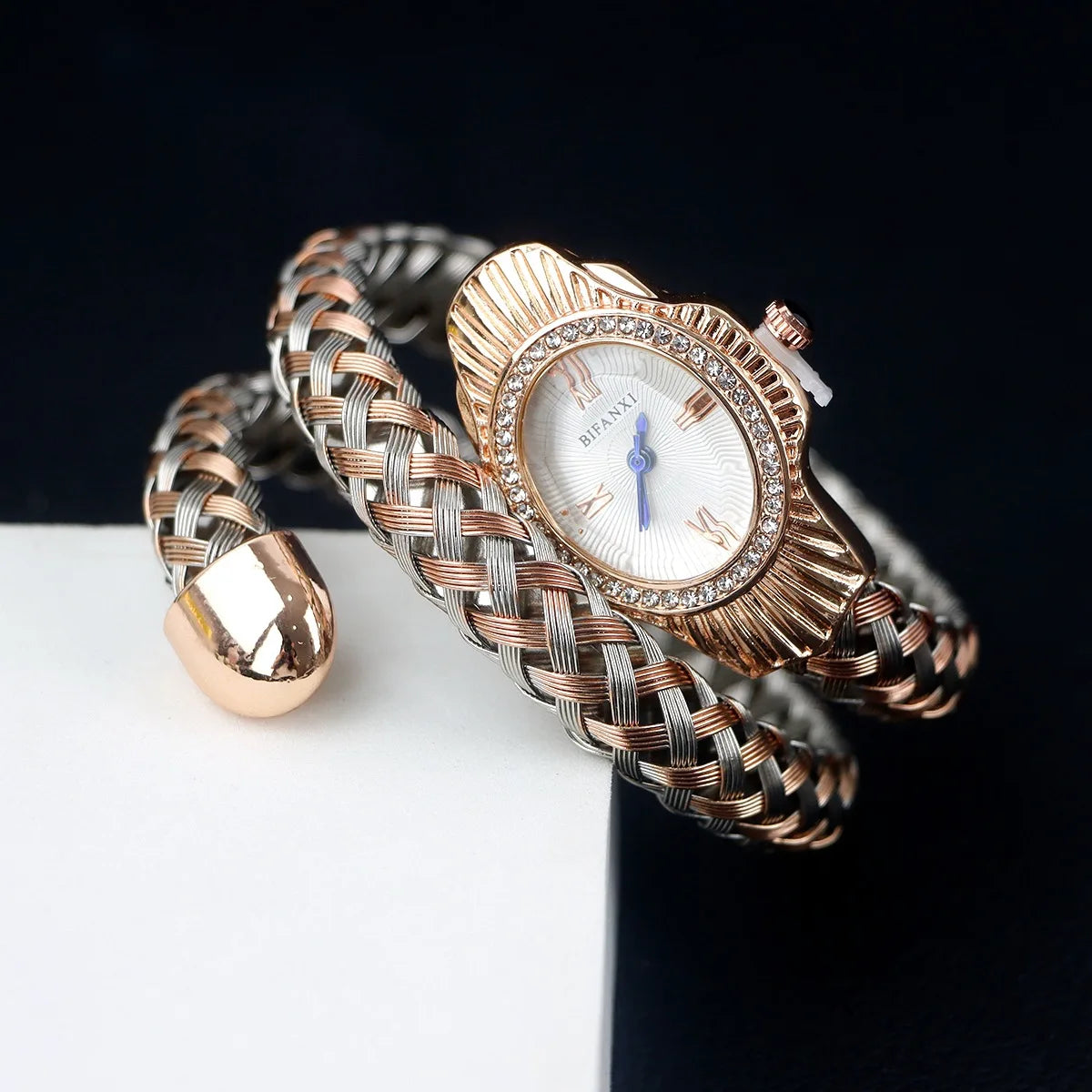 Fashion Diamond BIFANXI New Quartz Watch Women Unique Snake Shape European American Bracelet Watches Wire Braided Lady Wristatch