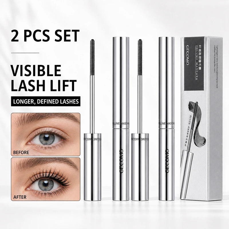 2 Pack Slim Brush Mascara, Lengthening & Defining Lash Mascara Set, Clump-Free Smudge-Resistant Eye Makeup for Daily Wear mbzr