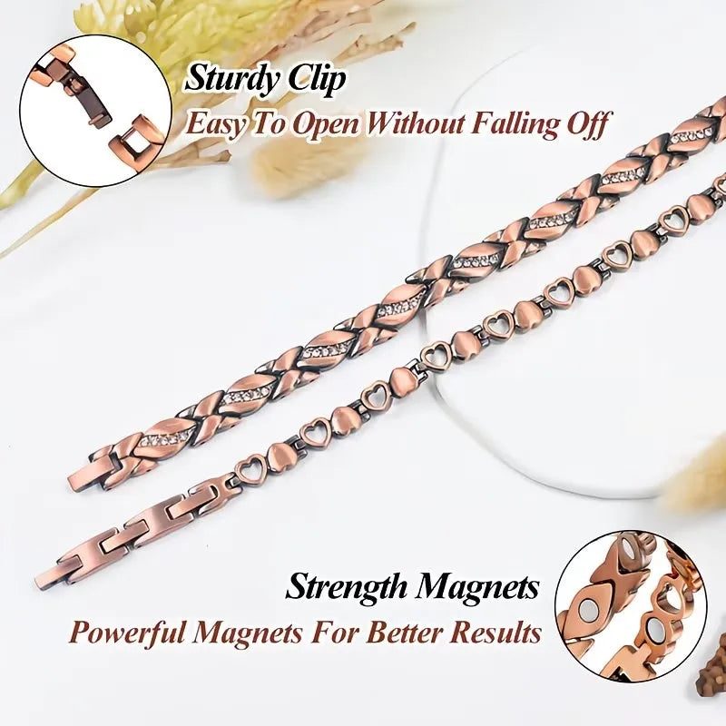 Vintage Copper Magnetic Bracelets for Men and Women Elegant Leaf Heart Bracelet Jewelry