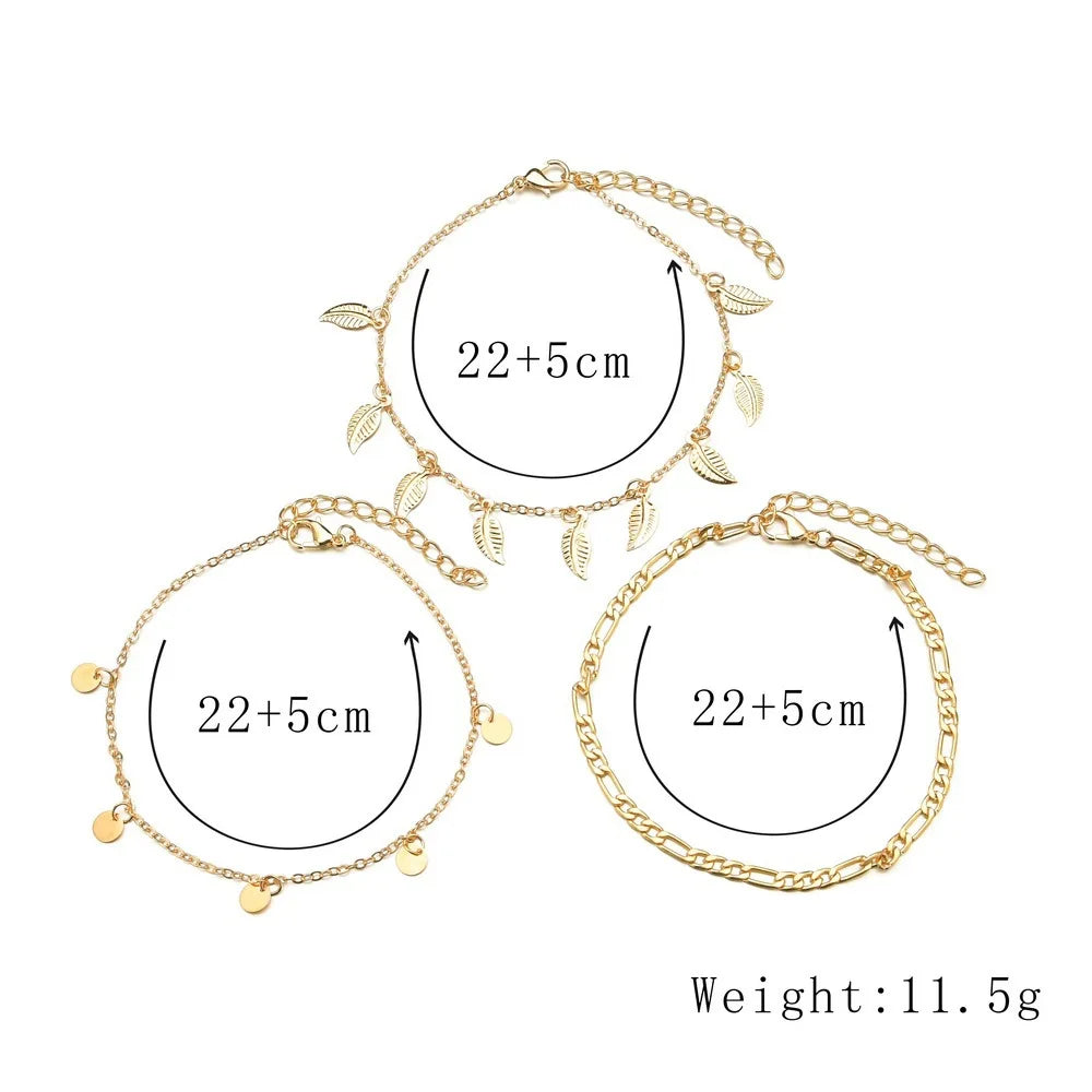accessories summer simple personality multi-layer anklet European and American popular leaf peach sequined pendant chain female mbzr