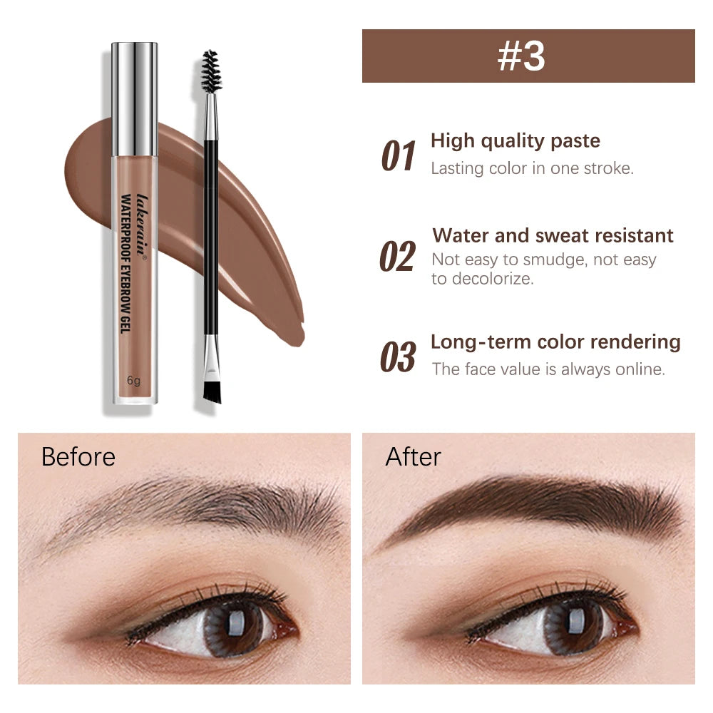 Lakerain Waterproof Eyebrow Gel Long Lasting Highly Pigmented Liquid Eyebrow Makeup Sweatproof Natural Black Brown mbzr
