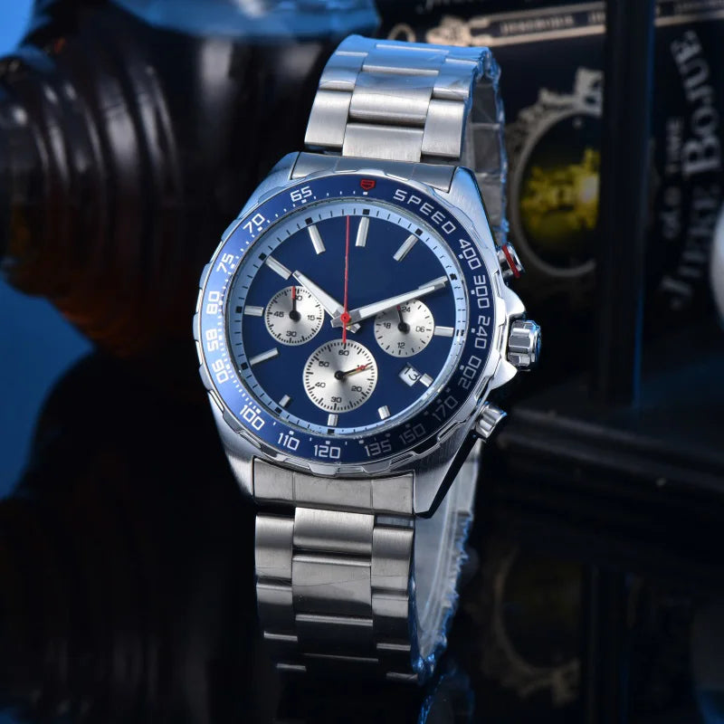 Men Racing Sport Quartz Chronograph Watch Stainless Steel Metal Bracelet 3 Sub-Dials Multicolor Dial Optional Tachymeter Bezel Date Calendar Luminous Waterproof Large Dial Business Casual Male Wrist Clock