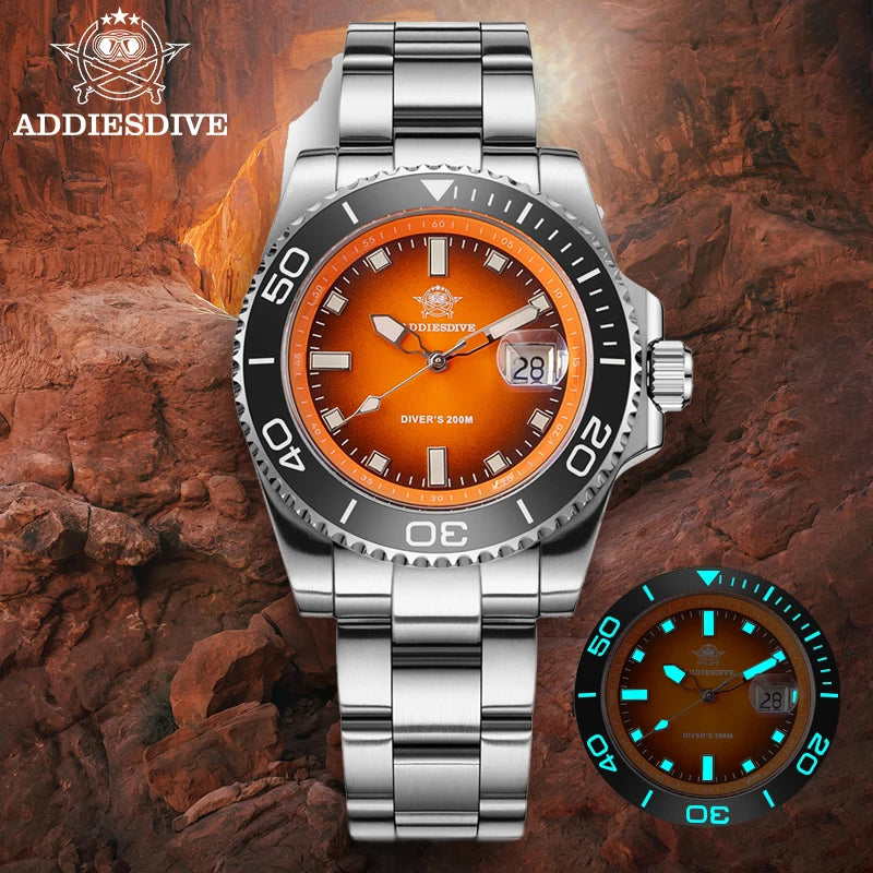 ADDIESDIVE 2026 New Men's Diving Watch 200M Waterproof BGW9 Super Blue Luminous Quartz Wristwatch Stainless Steel Sport Watches