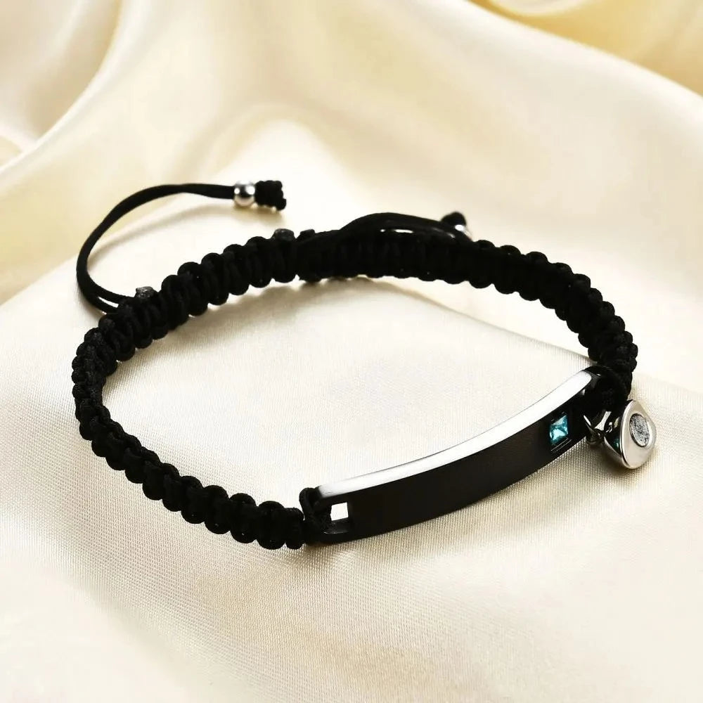 Fashion Custom Couple Stainless Steel Bracelet Set Black Woven Heart Magnetic Suction Diamond Inlaid Bracelet for Women Jewelry