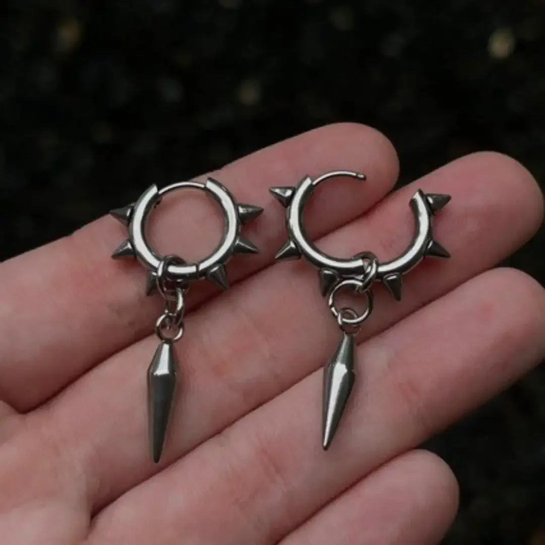 Gothic Style Punk Metal Personality Rivet Star-pointed Cone Hoop Pendant Earrings for Women Hip Hop Earring Charm Jewelry Gift