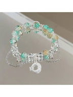 Clear Acrylic Charm Bracelet With Black Beads And Floral Pendant For Women Men mbzr