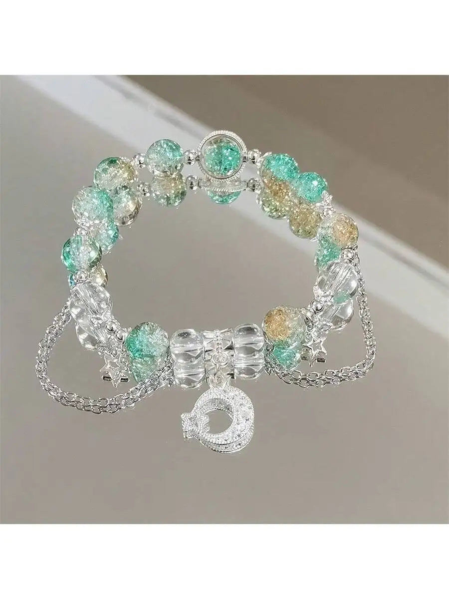 Clear Acrylic Charm Bracelet With Black Beads And Floral Pendant For Women Men mbzr