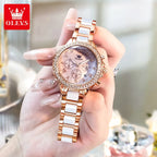 OLEVS 9999 Women Watch Brand Original Elegant Waterproof Chronograph Luxury Ceramic Dress Pink Women Quartz Watch Reloj Mujer mbzr
