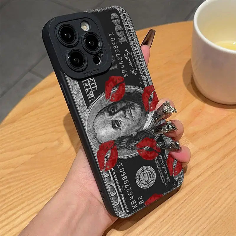 Money & Lip Pattern Phone Case, Anti-drop Cellphone Protective Case Cover for IPhone 16 Pro Max 15 Pro 14Plus 13 12 11 XR X/XS