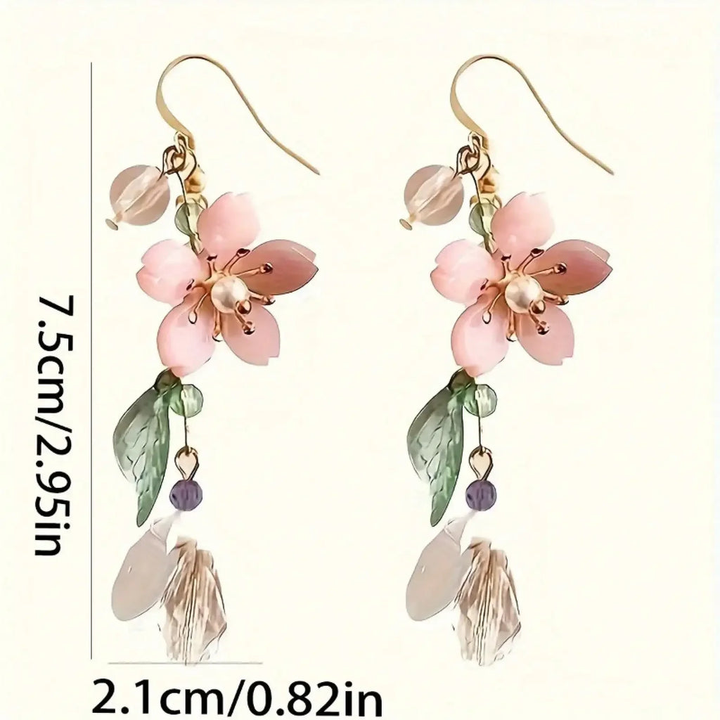 1 Pair Floral Cherry Blossom Drop Earrings For Women Asymmetrical Personalized Party Earrings, Perfect Valentine's Day Gift For mbzr