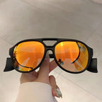 KAMMPT Fashion Champagne Women Shades Oversize Square Design Sunglasses Outdoor Decoration Sun Glasses for Hiking Travelling mbzr