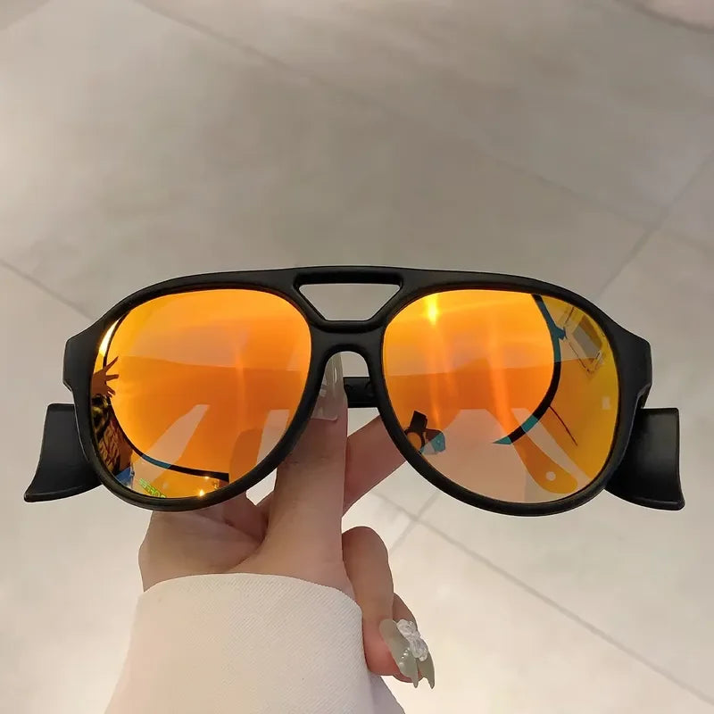 KAMMPT Fashion Champagne Women Shades Oversize Square Design Sunglasses Outdoor Decoration Sun Glasses for Hiking Travelling mbzr
