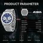 SAPPHERO Men’s Chronograph Quartz Watch 50M Waterproof Stainless Steel Sport Business Luxury Wristwatch Blue Dial
