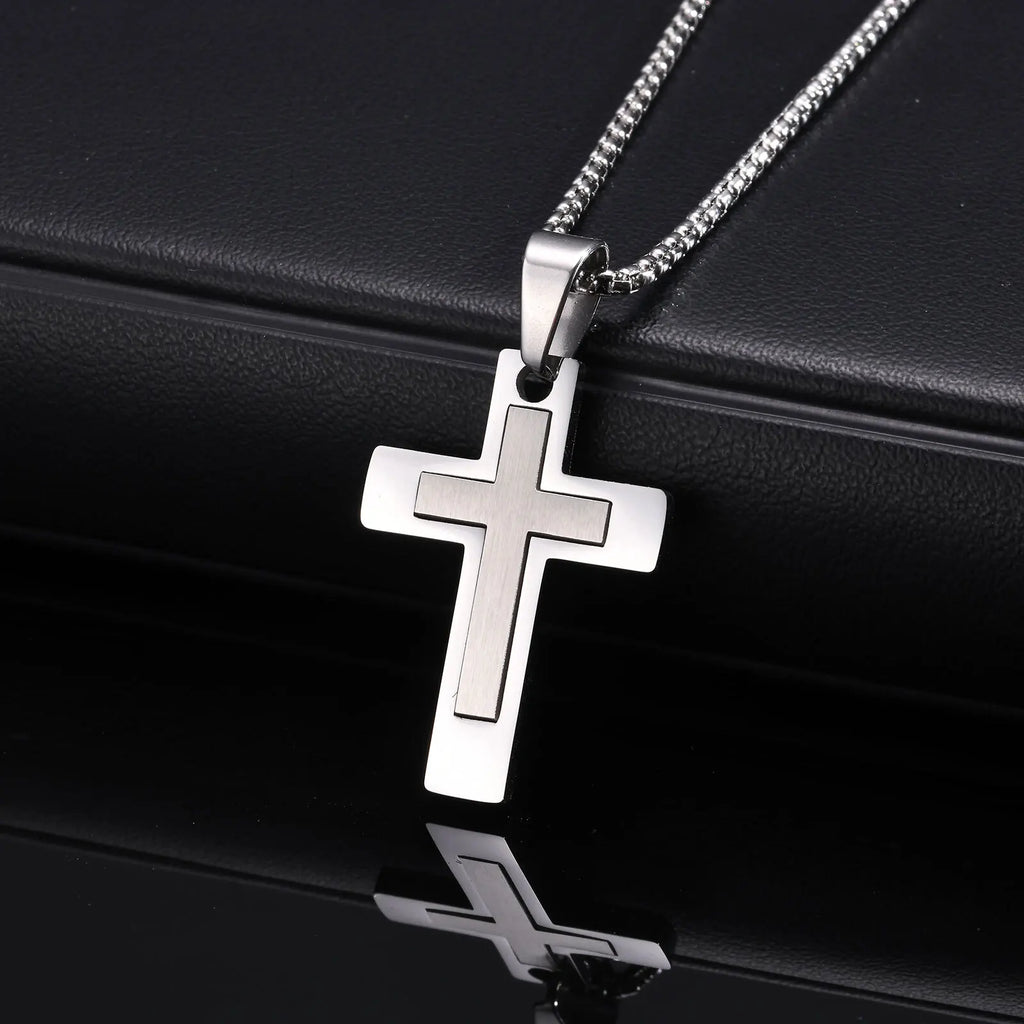 Cross Pendant Necklaces for Men Boys,Waterproof Stainless Steel Necklace,Christian Religious Faith Prayer Jewelry Gift mbzr