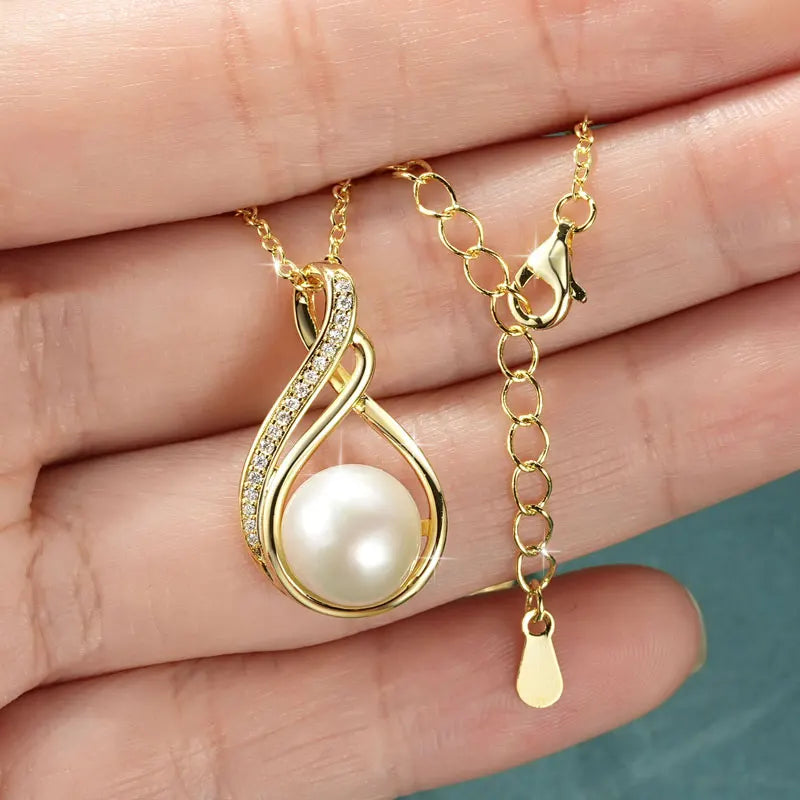 OXTAO Natural Freshwater Pearl Infinity Pendant Necklace Engagement Wedding Anniversary Jewelry Gifts Moissanite Charm Necklaces with Certified