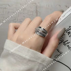 Trendy Luxury Geometric Shiny Zircon Multi-layer Gold Color Stainless Steel Couple Ring for Women Men Jewelry Gift
