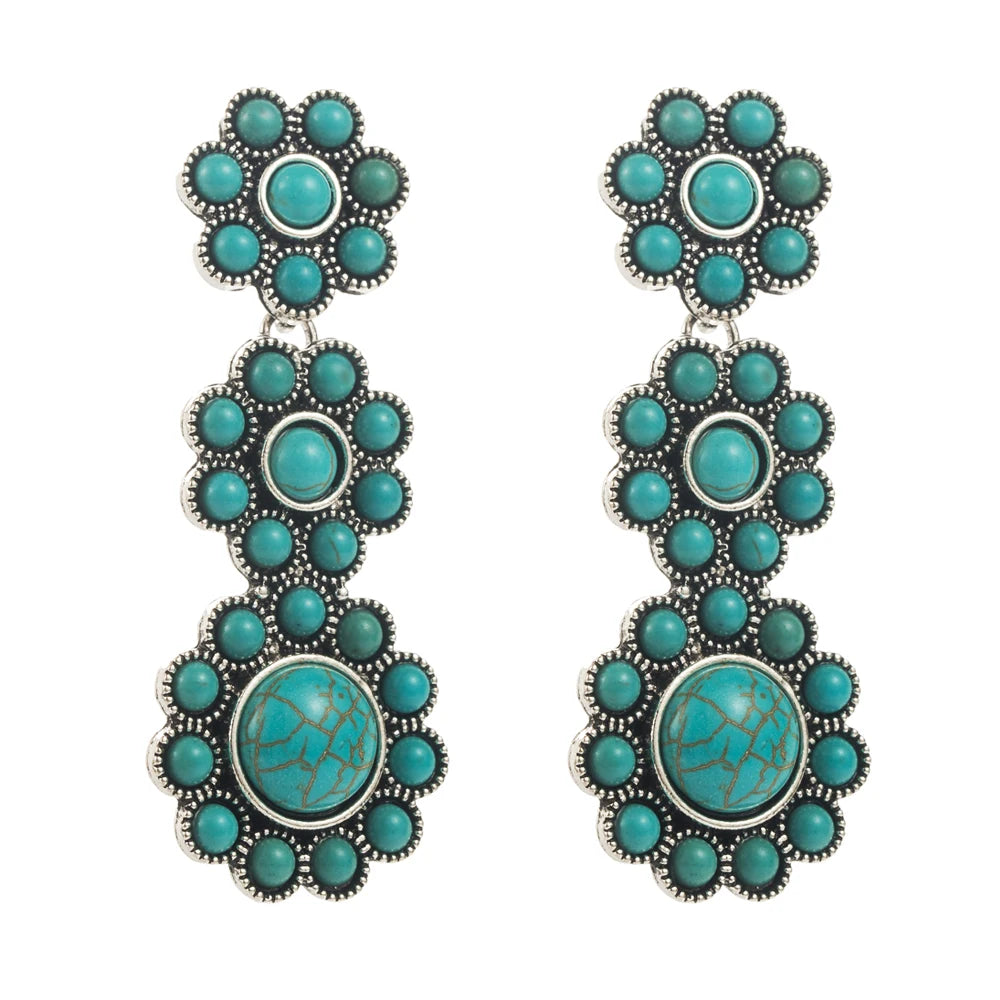 European and American Exaggerated Turquoise Earrings, Retro and Fashionable New Geometric Multi-layer Long Earrings Wholesale mbzr