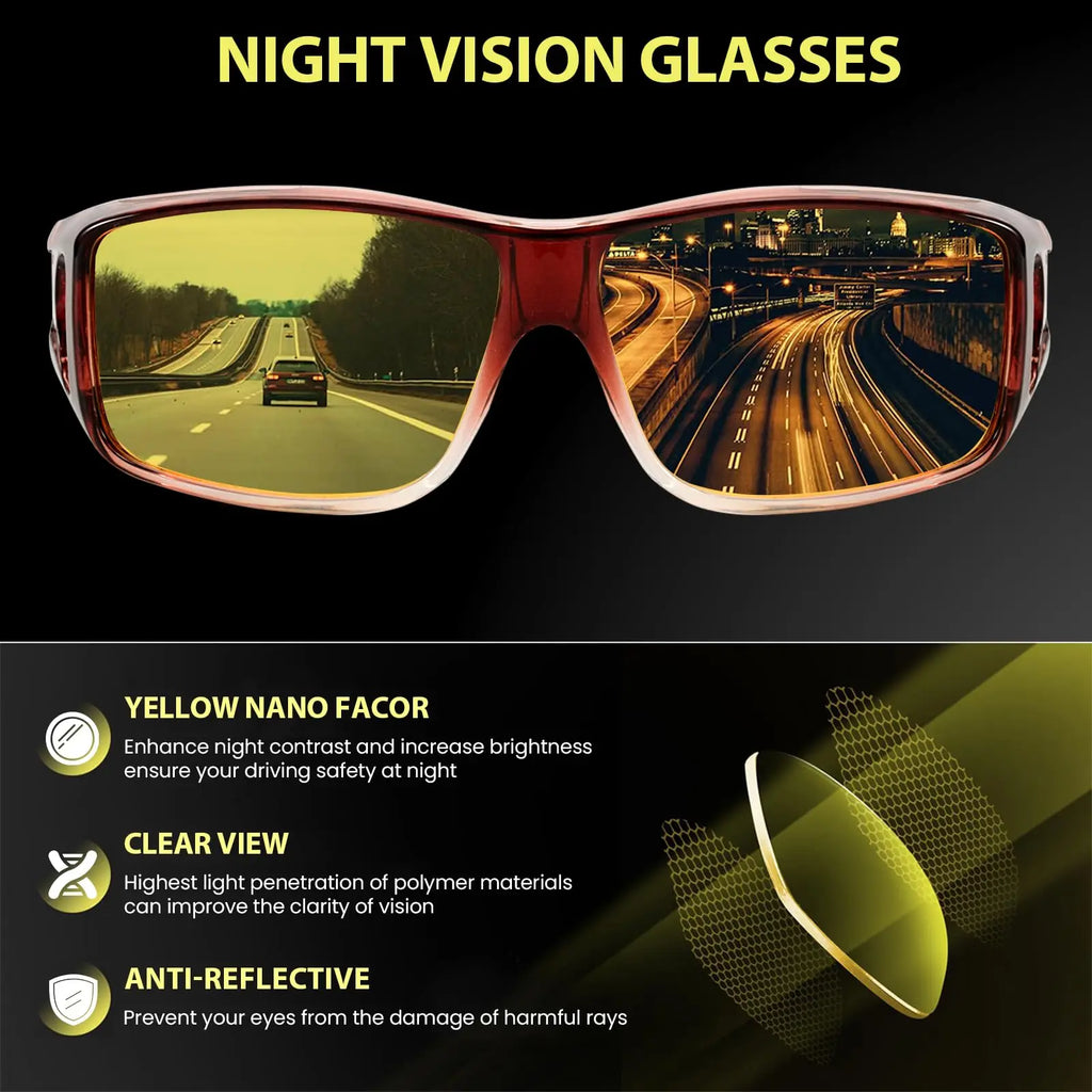 Night Driving Glasses for Men Women,Anti Glare Night Driving Glasses,Wrap-Around,Glare Guard Fit Over Glasses mbzr
