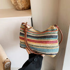 Women's Striped Woven Straw Tote Bag - Lightweight Large Capacity with Detachable Coin Purse & Zip Closure for Beach Vacation mbzr