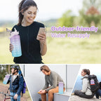2L Water Bottle With Straw Large Capacity Sports Water Bottle Travel Fitness Sports Portable Drinking Bottles With Time Marker mbzr