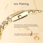 Gold Rectangle Women Watch Full Rhinestone Bezel Wide Hollow Link Bracelet Luxury Bling White Dial Fashion Ladies Quartz Dress Wristwatch For Party Wedding
