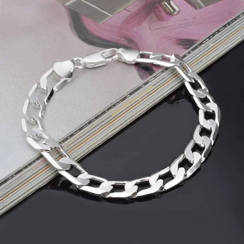Sterling Silver Sideways Bracelet Unisex Men Women Jewelry