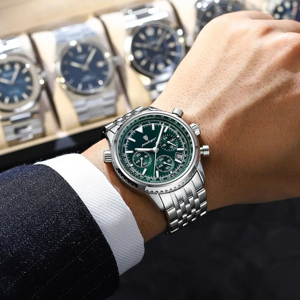 POEDAGAR Luxury Business Men's Watch Stainless Steel Chronograph Date Sport Quartz Man Clock Waterproof Luminous Military Watches For Men mbzr