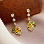 1 pair of sweet and cute lemon stud earrings, small and fresh style fashion design in summer, fruit series ear jewelry, suitable for daily wear and gift giving