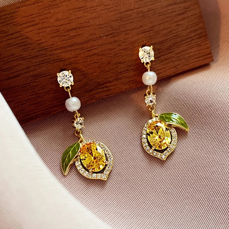 1 pair of sweet and cute lemon stud earrings, small and fresh style fashion design in summer, fruit series ear jewelry, suitable for daily wear and gift giving