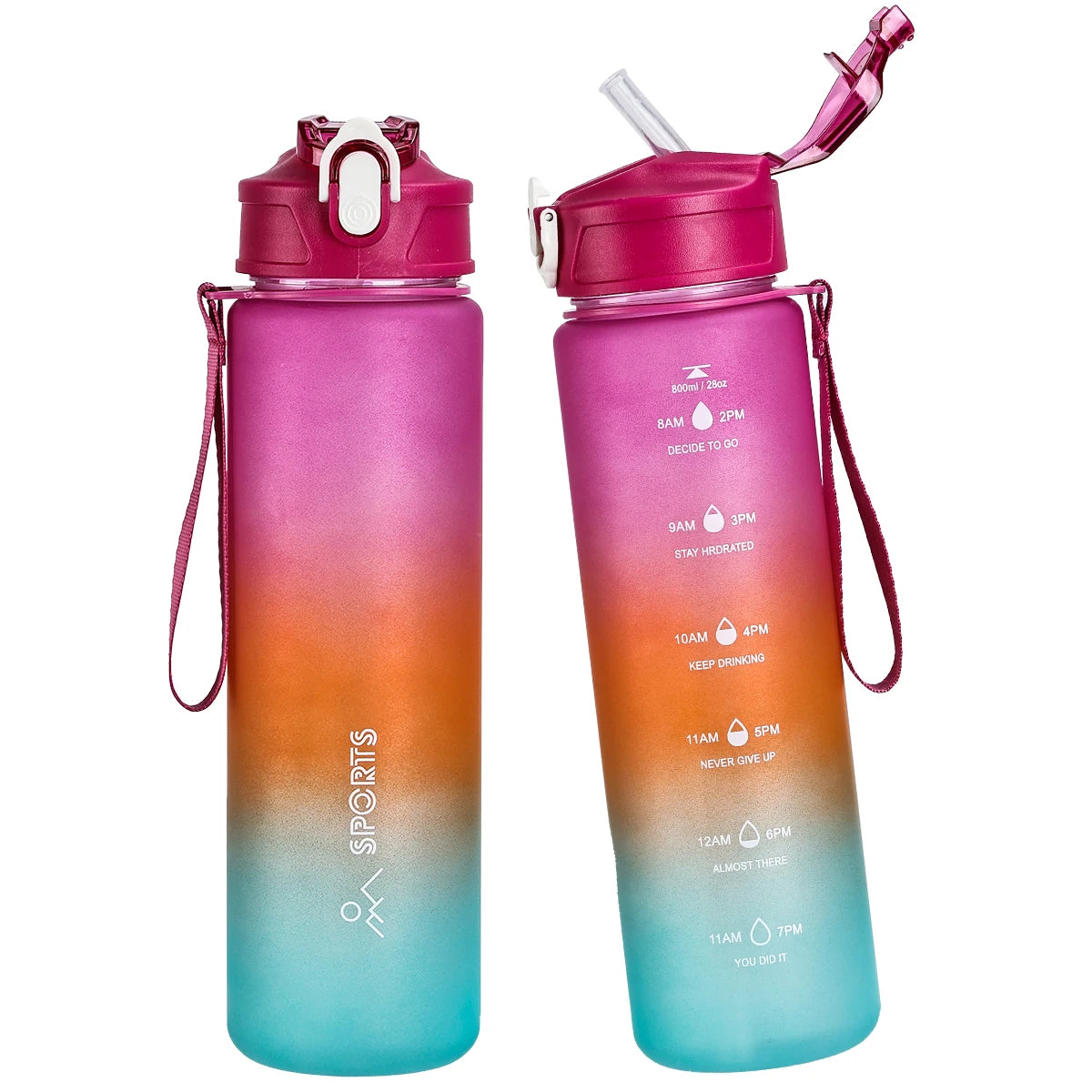 Large-Capacity 800ml Sports Water Bottle with Straw & Scale for Outdoor Fitness Camping Travel Car Bicycle mbzr