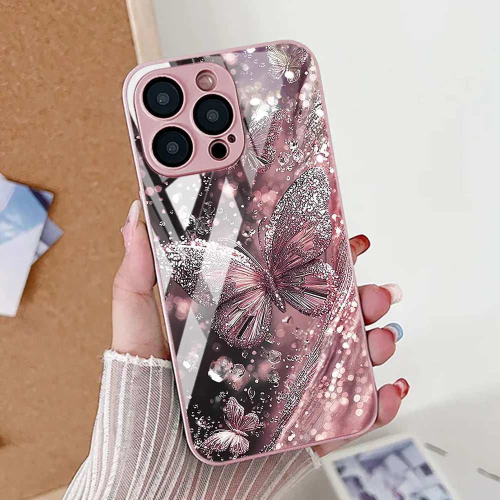 Butterfly Leopard Print Phone Case For iPhone 17 16 14 13 11 12 15 Pro Max Air 16E 8 7 Plus XR SE Tempered Glass Silicone Cover