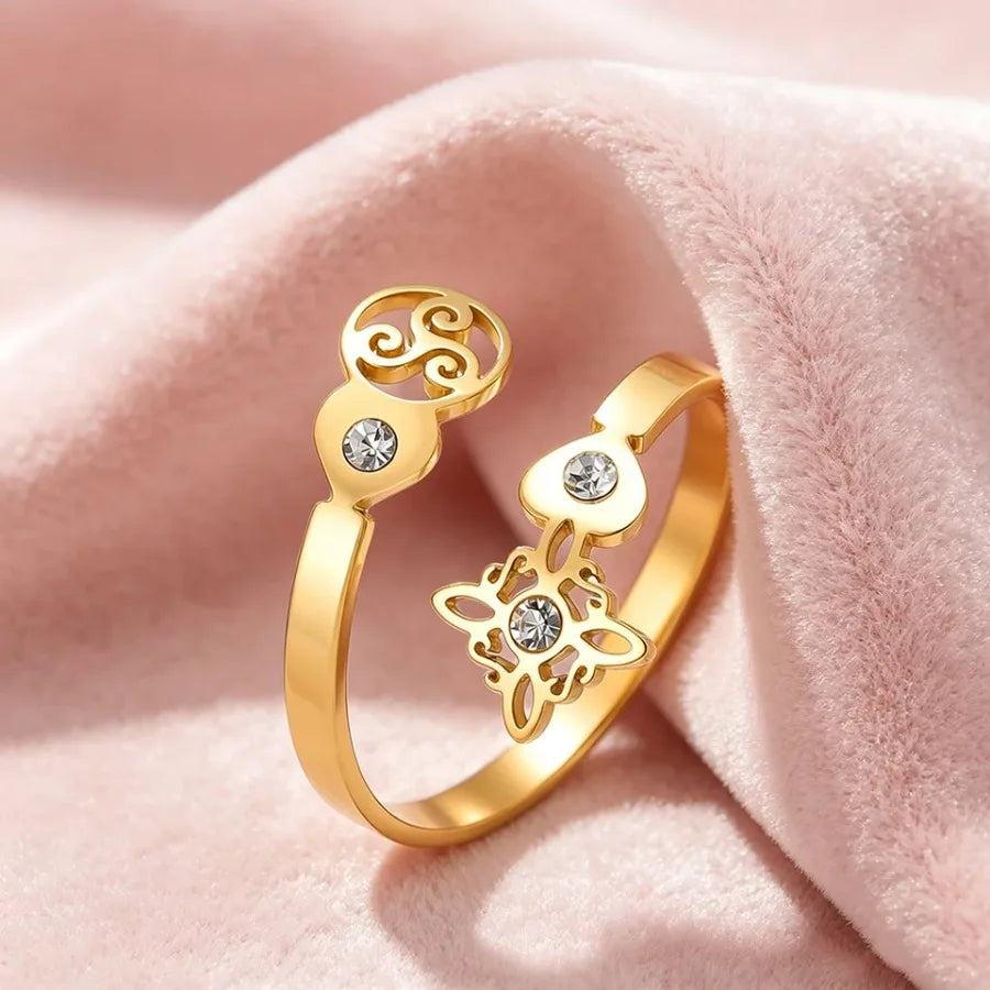 CoolTime Celtic Trinity Knot Ring For Women Zircon Stainless Steel Open Ring Sparkling Triquetra Amulet Wicca Jewelry Gift