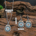 Vintage Bohemian Hollow Round Geometric Necklace Earrings Set for Women Indian Jewelry Ethnic Bule Beads Pendant Jewelry Sets mbzr