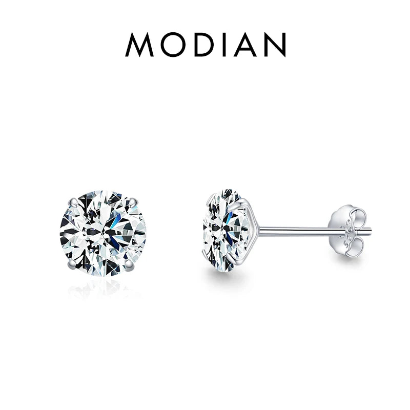Modian Sparkling Clear CZ Stud Earrings 925 Sterling Silver Round Zirconia 4MM 5MM 6MM 7MM Earrings For Women Wedding Jewelry mbzr
