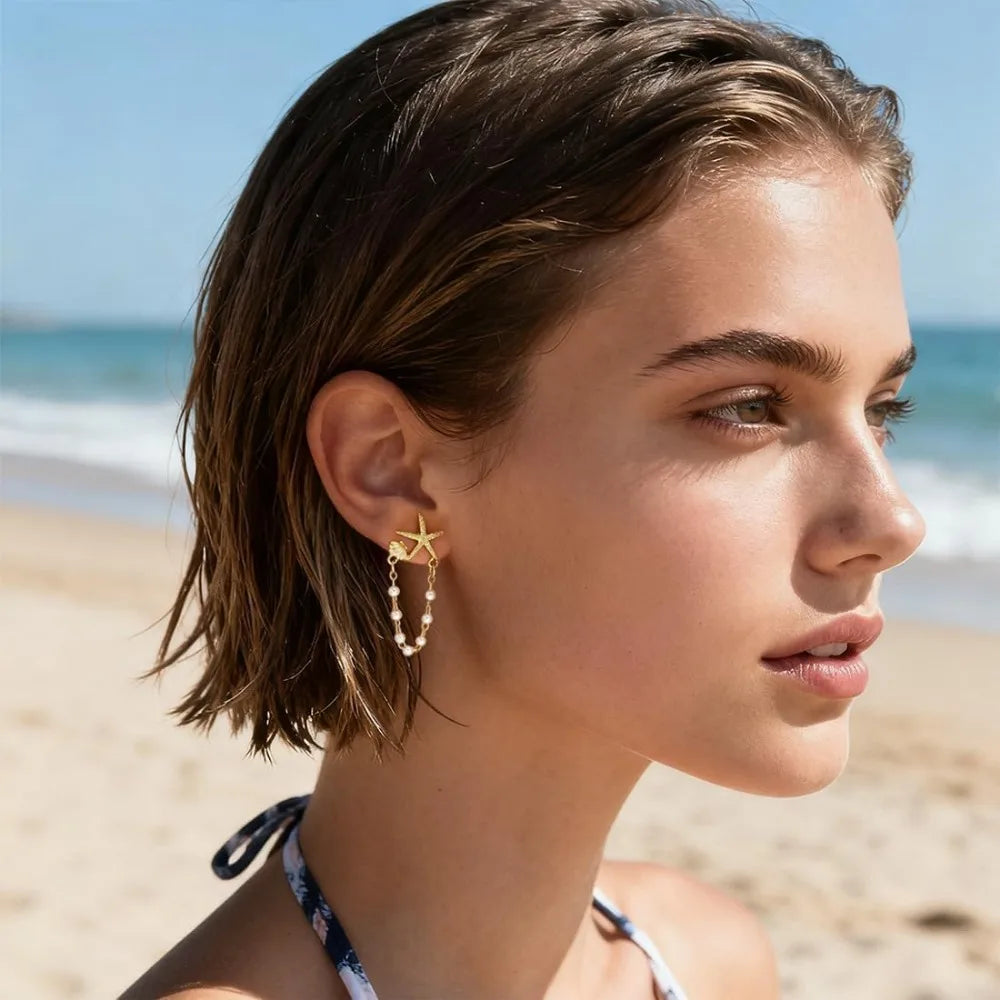 Women's Pearl Drop Seashell Earrings with Tropical Beach Theme - Perfect for Summer Vacation and Beach Jewelry Gifts mbzr
