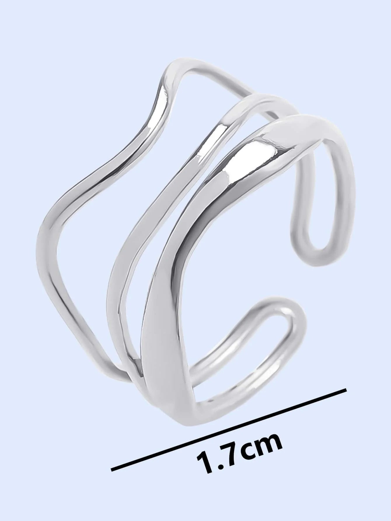 304 Stainless Steel Minimalist Ins Style Wave Design Ring, #9 Adjustable Open Cuff Hydraulic Ring, Unisex Cold Tone Diy Jewelry