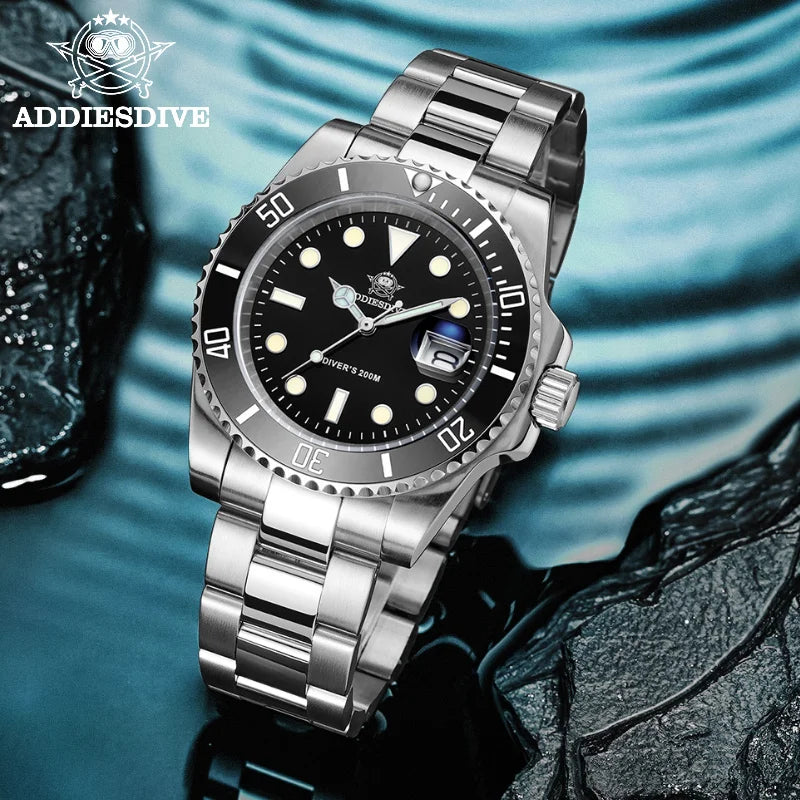 ADDIESDIVE stainless steel watch men's European and American business casual quartz watch 200m waterproof outdoor analog watches mbzr