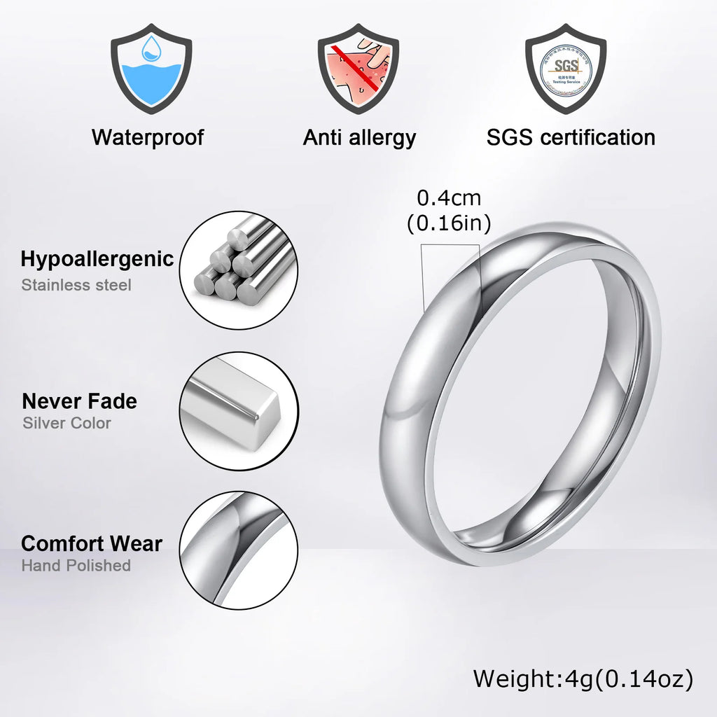 Vnox Simple Solid Color Stainless Steel Engagement Rings for Men, Elegant 4mm Wide Size 6-12 Wedding Band Anniversary Gifts New