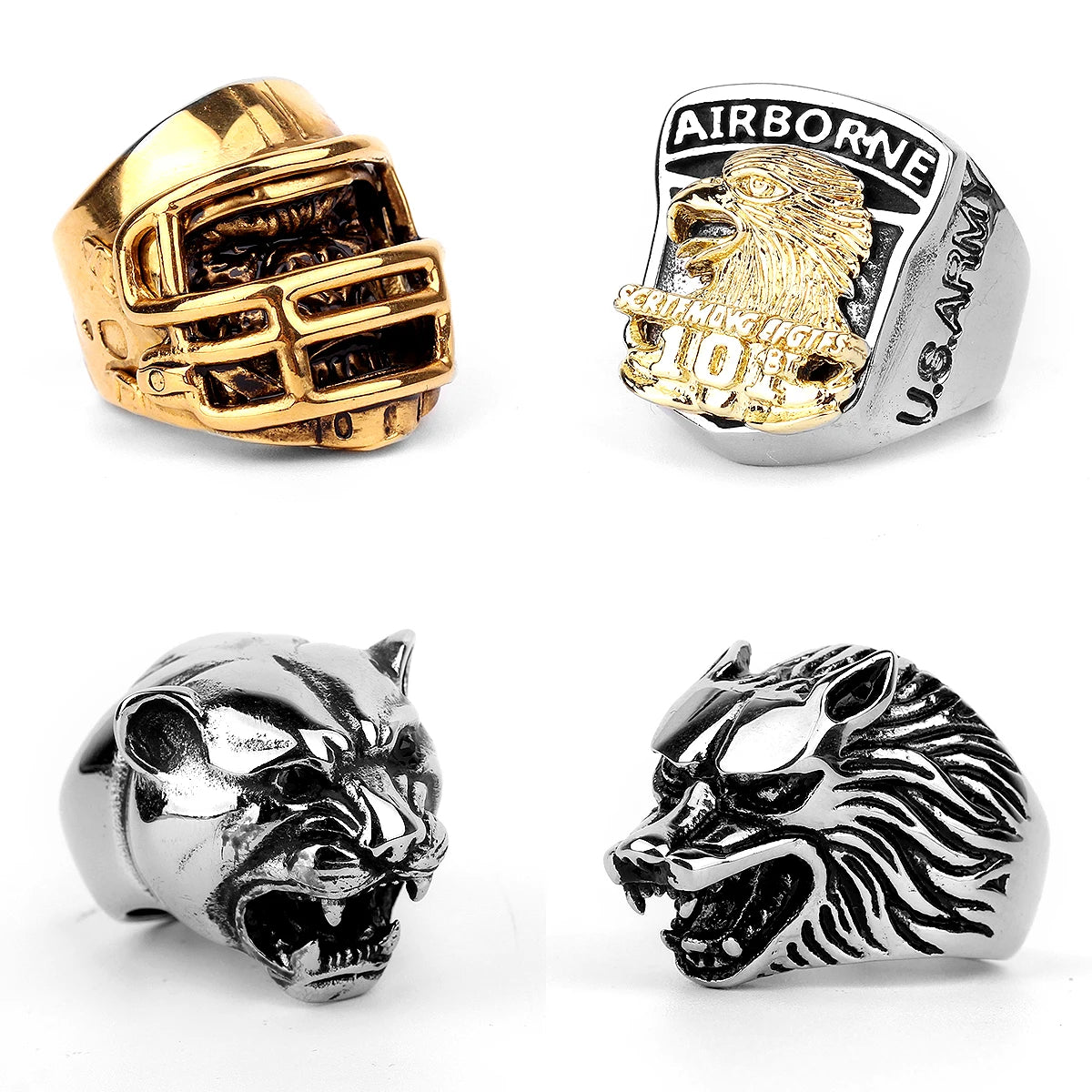 Stainless Steel Animal Rings Eagle Dog Dragon Bird Snake Hip Hop Trendy
