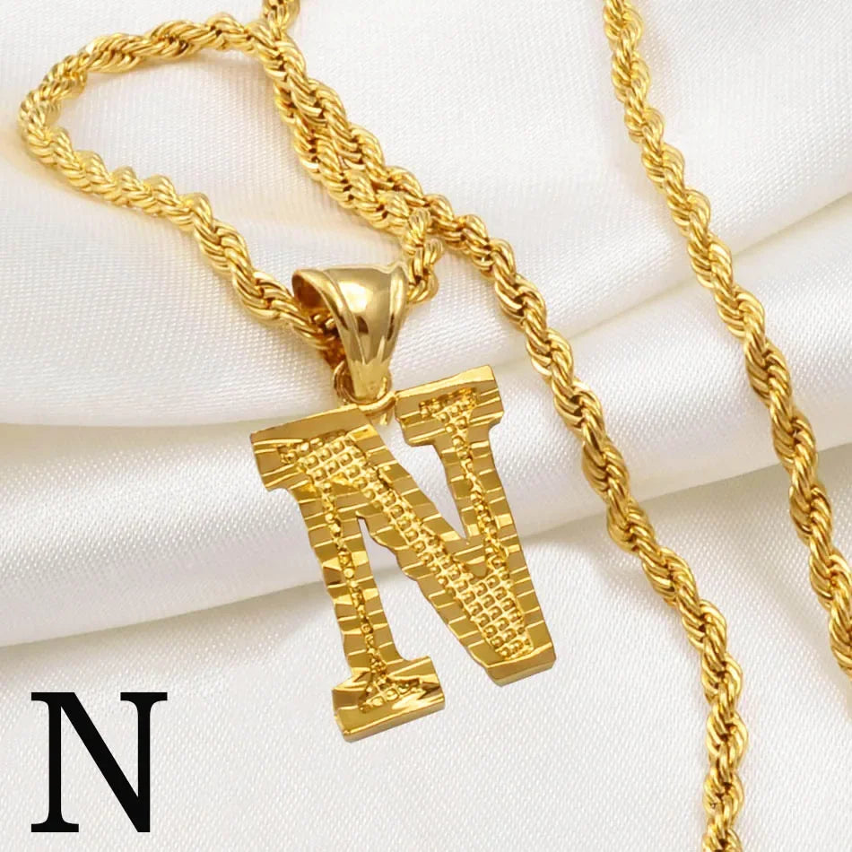 A-Z letter necklace, men's and women's gold-plated initials pendant rope chain, English letter jewelry Daily WearO mbzr
