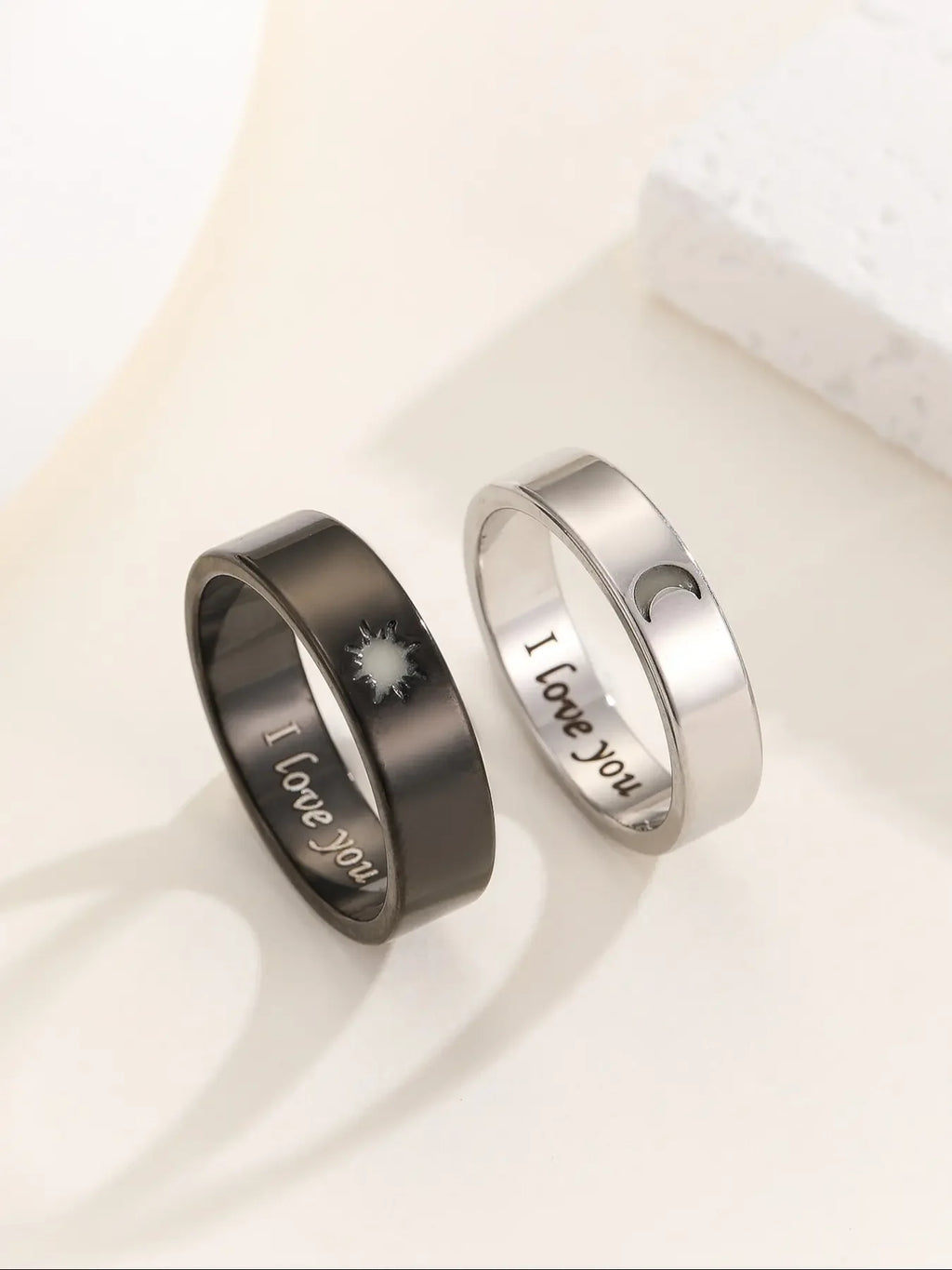 Cute Couple Rings Set, 2 Pieces Sun Moon Design, Dark Aesthetic Rings, Beautiful Rings, Perfect Gift for Valentine's Day, Romantic Jewelry for Him & Her, Wedding Promise Rings, Steel Ring