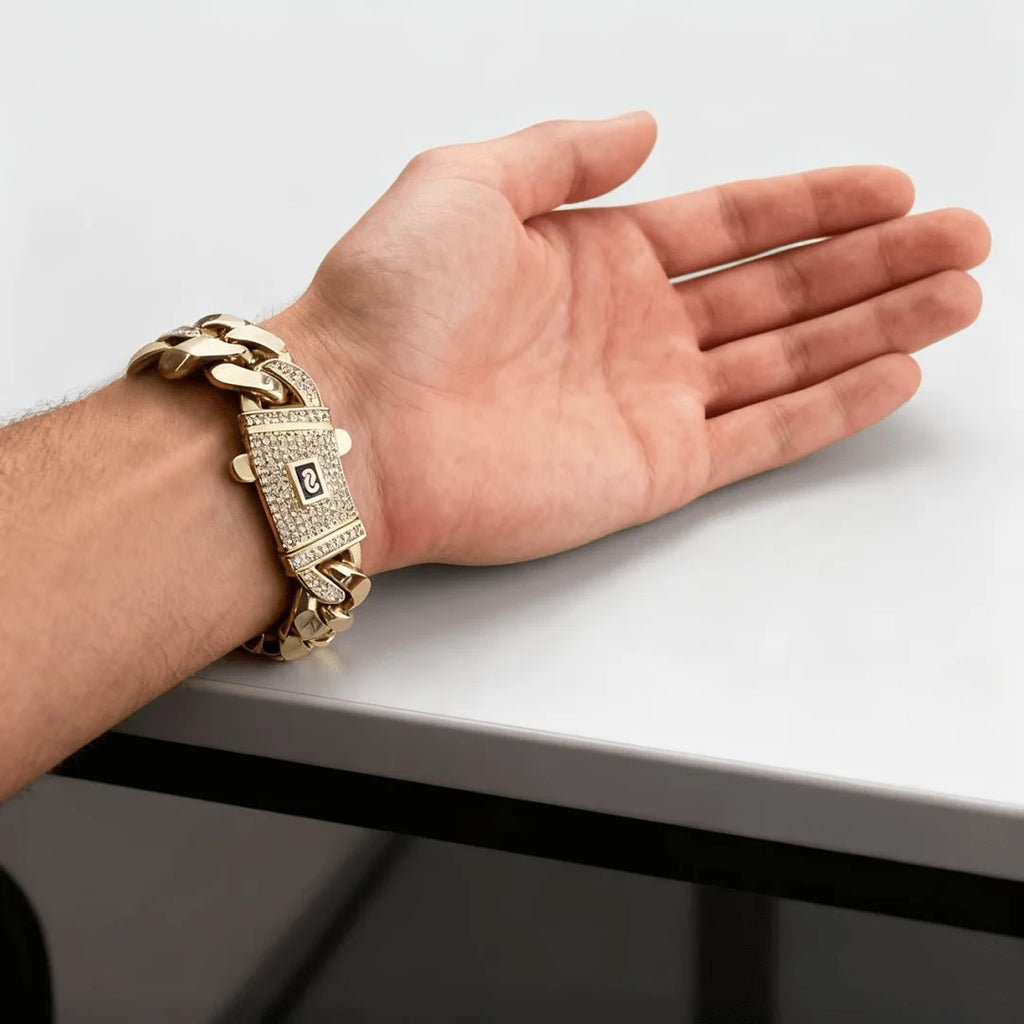 14K Gold Plated Miami Cuban Link Chain Bracelet The New Gold-Plated Craftsmanship Waterproof Fade-Resistant Non-Allergenic Hypoallergenic Material Thickened Link Chain Hip-Hop Jewelry for Men Women Valtentine's Day Gift