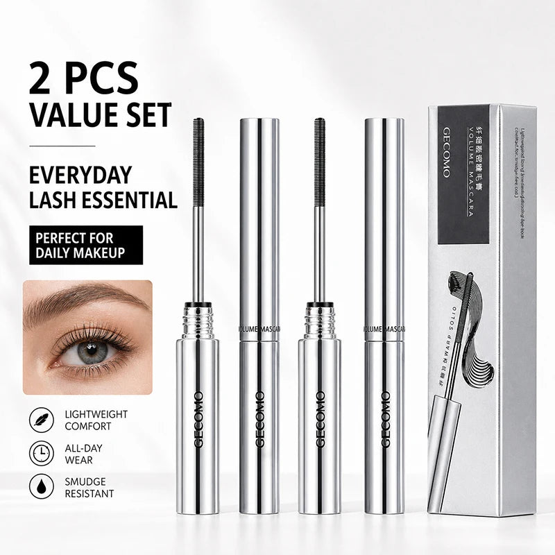 2 Pack Slim Brush Mascara, Lengthening & Defining Lash Mascara Set, Clump-Free Smudge-Resistant Eye Makeup for Daily Wear mbzr