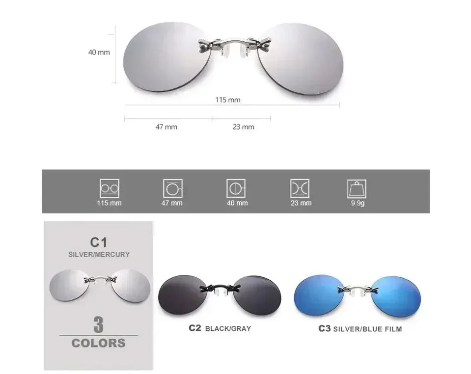 1-2PCS Clip On Nose Glasses Round Rimless Matrix Morpheus Sunglasses Mini Frameless Vintage Shades